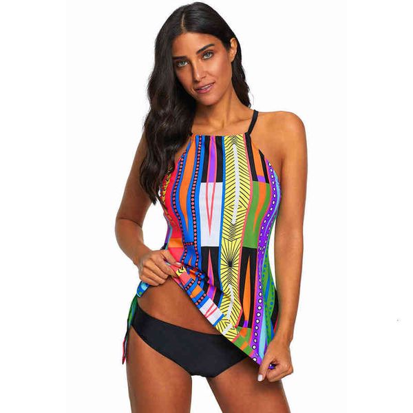 

designer swimwear bikini shiying tankinis women's color printed conservative vt suspender triangle split swimsuit, White;black