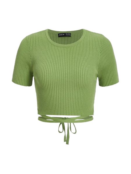 

crisscross tie back crop knit d6ef#, White;black