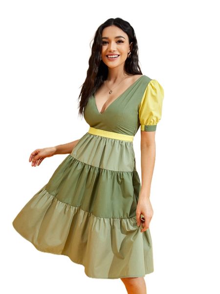 

x lrubre flounce hem puff sleeve dress b4nw#, Black;gray