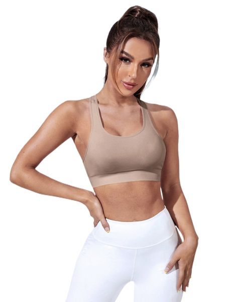 

seamless solid scoop neck sports bra 103m#, Gray