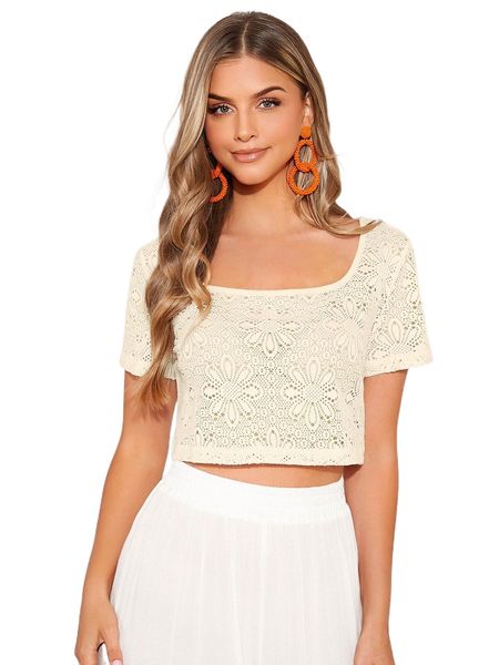 

scoop neck hollow out tee 74au#, White