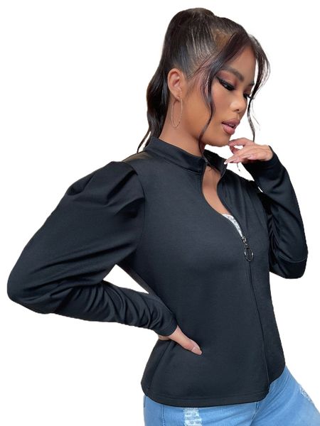 

sxy gigot sleeve zip up jacket k68m#, Black;brown