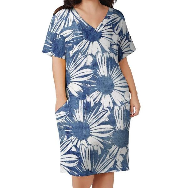 Vestidos de tamanho grande vestido de aquarela Dressies Casual Woman Woman Abstract Floral Print Design Elegant Holiday V Neck Streetwear 5xlPlus