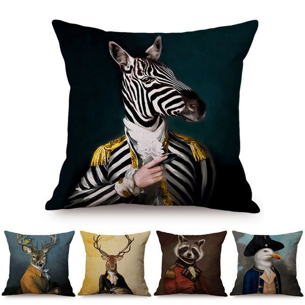 Kissenbezug im nordischen Kunstposter-Stil, dekorativer Kissenbezug, Zebra, Giraffe, Elefant, Pferd, modisches Tier mit Hut, Sofa-Überwurf-Kissenbezug 220623