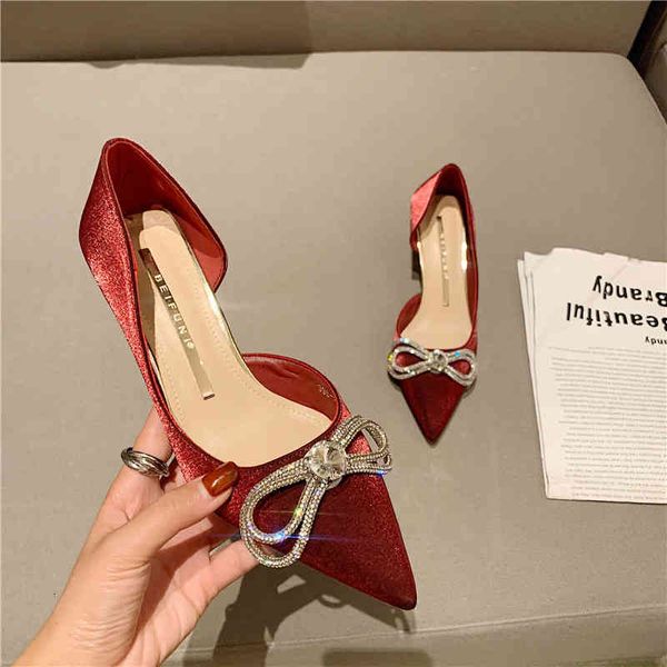 

sandals bow, pointed end, side -heeled single shoes, autumn silk satin shallow mouth thin heel women's 5t70, Black