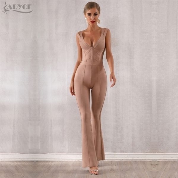 

adyce summer women bandage jumpsuit romper v neck backless sleeveless long jumpsuit celebrity evening party romper y200106, Black;white
