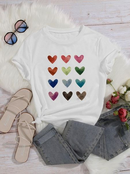 

plus heart print tee b5lj#, Black