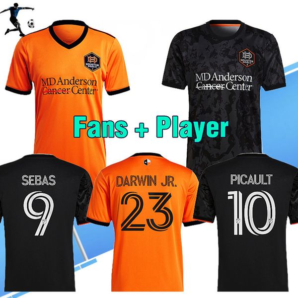 

2022 2023 player fans version houston soccer jersey dynamo camisetas de futbol hadebe parker darwin jr picault rodriguez 22 23 football 0114, Black;yellow