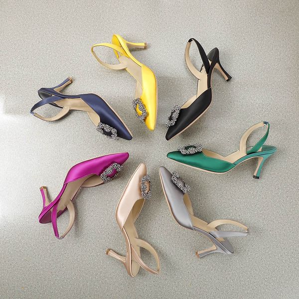 

designer wedding shoes woman pointed toe crystal high heel shoes ankle women female ladies sandal party pump, Black