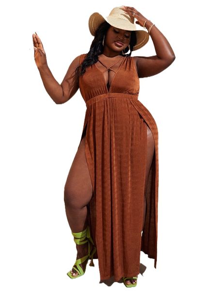 

sxy plus crisscross plunging neck wrap hem dress w1uf#, Black