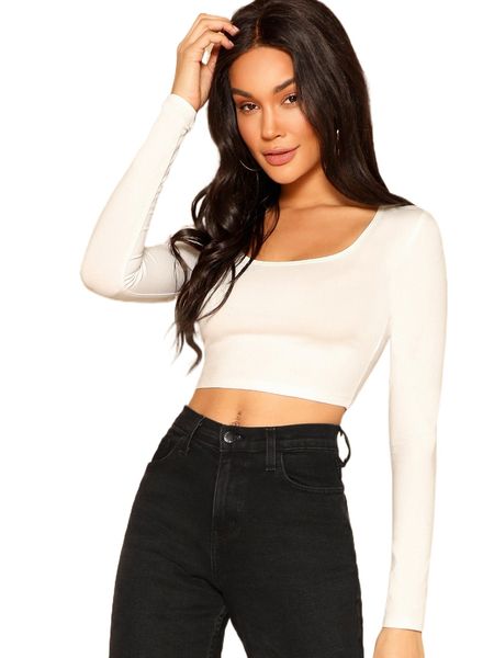 

scoop neck crop fitted x7lv#, White