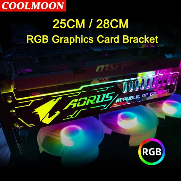 Fans Coolings Coolmoon RGB-LED-Licht-Grafikkartenhalterung 25 cm/28 cm 5 V Kleine 4PIN GPU-Unterstützung VGA-Halterung für Computergehäuse PC-Zugriff