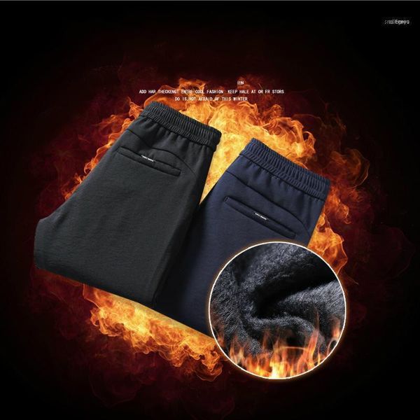 Мужские брюки 2022 Мужские зимние флисовые флис корейские повседневные брюки Слим теплый для мужчин Черные брюки ВМС 38