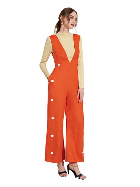 

x mariyam cyma button detail wide leg jumpsuit m7ey#, Black;white