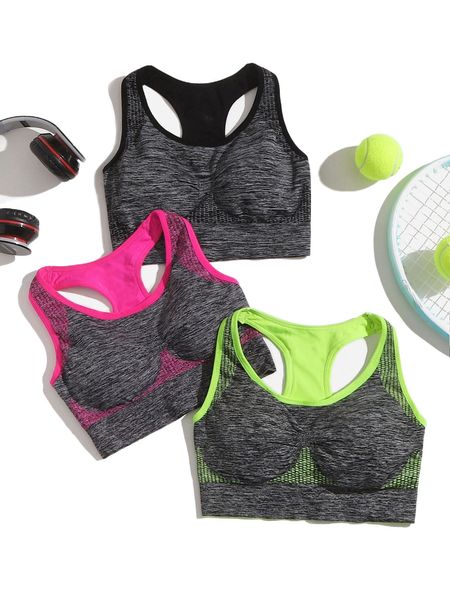 

3 pack colorblock racerback sports bra p0hw#, Gray
