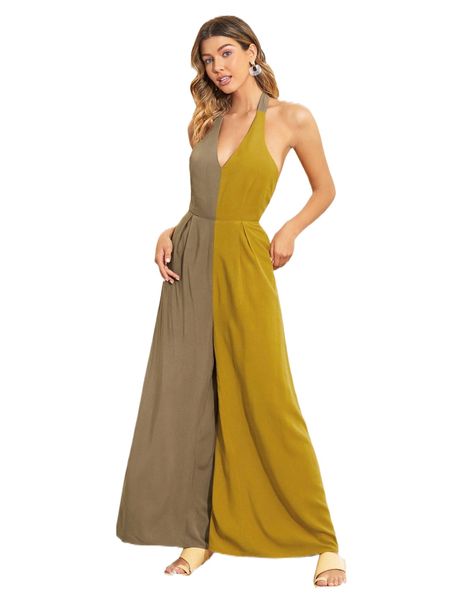 

x leah dodd colorblock backless wide leg jumpsuit s8ak#, Black;white