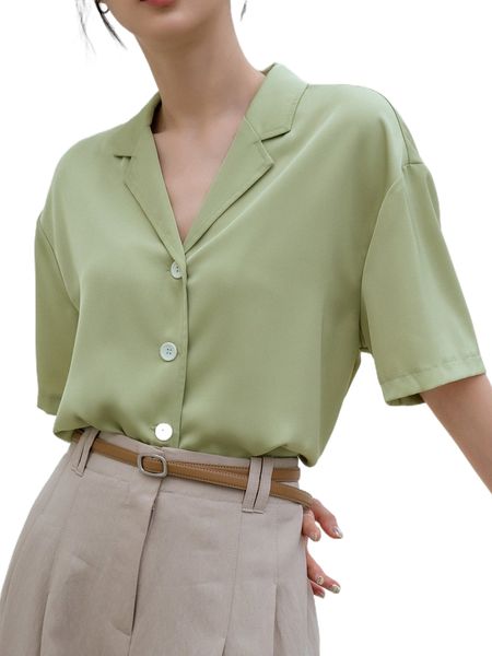 

dazy-less lapel collar drop shoulder shirt z5kh#, White