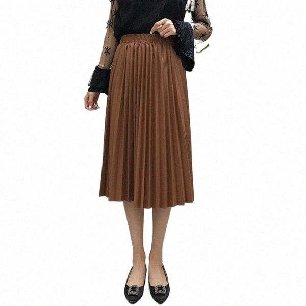 

skirts women fashion high waist pleated solid color lengt skirt chiffon clothing lady casual stretchy thicken w2sn#, Black