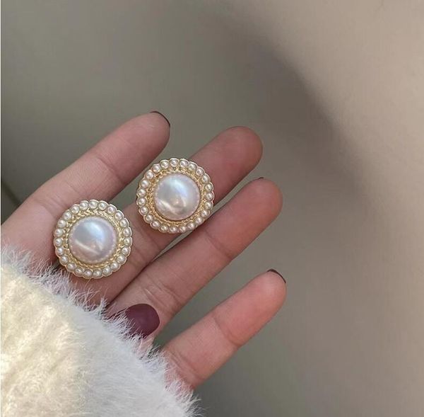 

s2955 fashion jewelry s925 silver post earrings round faux pearl stud earrings, Golden;silver