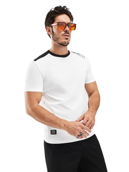 

men letter graphic contrast trim tee 70pu#, White;black