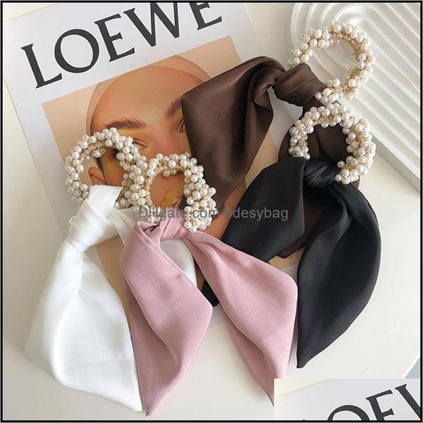 

hair rubber bands pearl streamer rope fashion accessories women solid col dhtwa, Pink