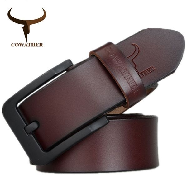 

cowather male belt for mens cow genuine leather belts strap fashion jeans black buckle xf010 220318, Black;brown