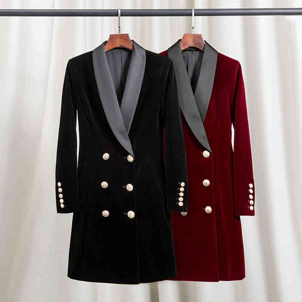 

women's suits blazers high end black velvet suit coat women's medium length splicing shoulder pad golden wine red double breasted, White;black