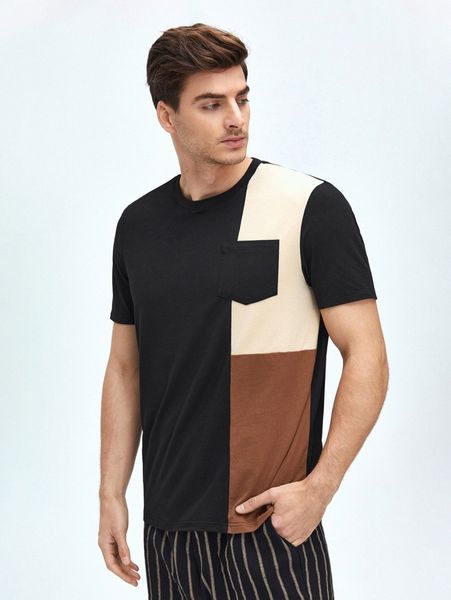 

men patch pocket colorblock tee x3l0#, White;black