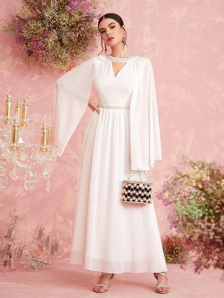 

keyhole neck cloak sleeve dress 46b5#, Black;gray