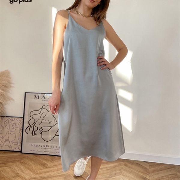 

goplu's dress satin sling strap es summer backless ropa mujer sukienki letnie robe femme vestidos 220330, Black;gray