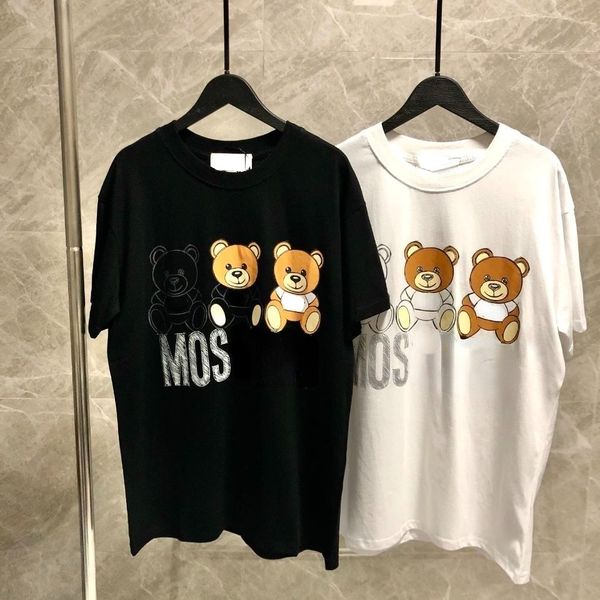 

mos designer summer men's t shirt classic three bears gradient graffiti print round neck short sleeve pullover cotton loose men's, White;black