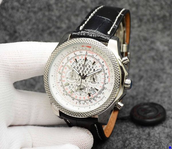 

2022 luminous wristwatch 49mm unitime watch chronograph quartz movement silver case limited silver dial leather strap mens wristwatches, Slivery;brown