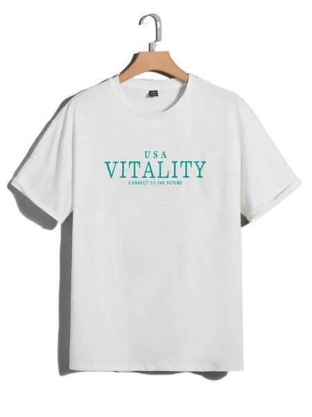 

men slogan graphic drop shoulder tee 94hv#, White;black