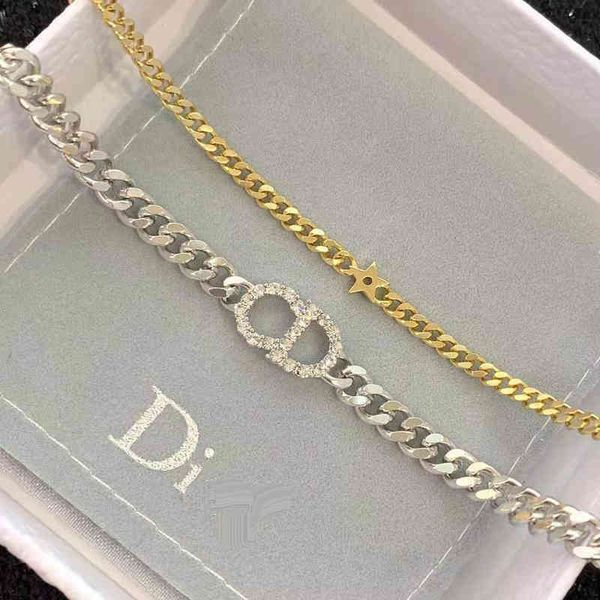 

bracelet new letter diamond inlaid thick chain layer bracelet men's and women's fashion jewelry, Black