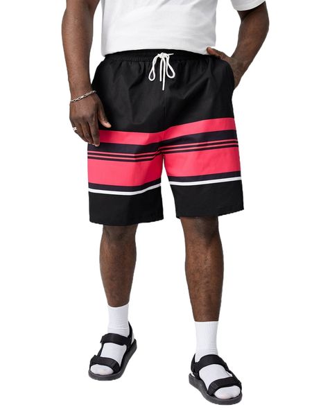 

extended sizes men drawstring waist striped print shorts o5sx#, White;black