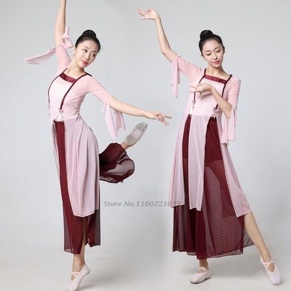 Stage Wear Women Traditonal Chineve Vintage Dance Dress Group Performance Tops Calças Conjunto de fadas de fadas folclóricas