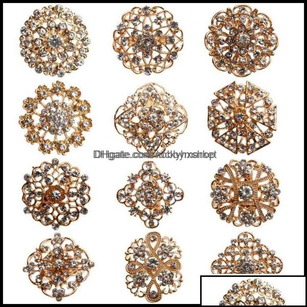 Pinos broches jóias 24pcs strass de cristal transparente feminino broche de ouro para diy kit de buquê de casamento diy dhcdn