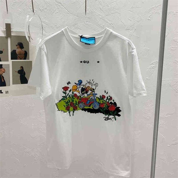 

2022 new special offer spring and summer loose cartoon embroidery short sleeve women duck co pullover couple t-shirt, White