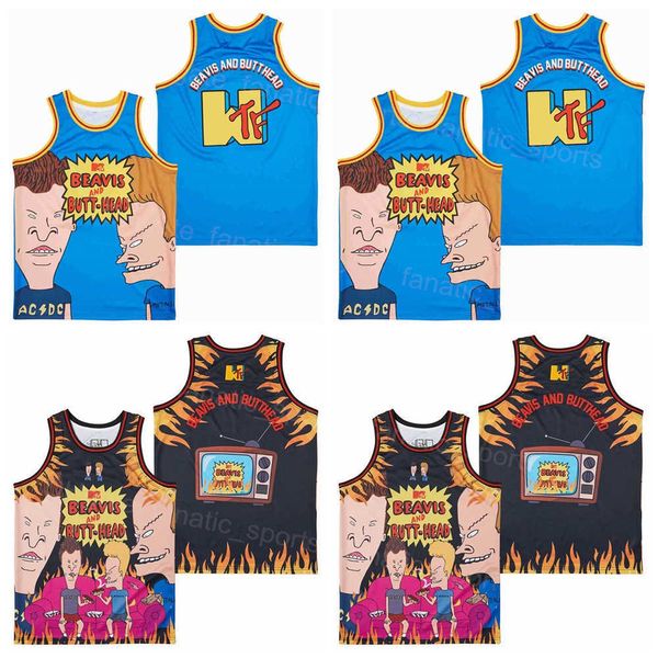 Film Basketball The House Down Movie Jerseys Beavis and Butt-Head Do America 1996 Vintage HipHop Nero Blu Colore Tutto cucito Hip Hop Puro cotone per gli appassionati di sport Retro