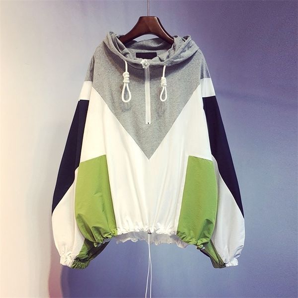 

ewq spring autumn new arrivals hooded collar full sleeve patchwork pattern women fashion casual sweatshirt ay14806 t200525, Black