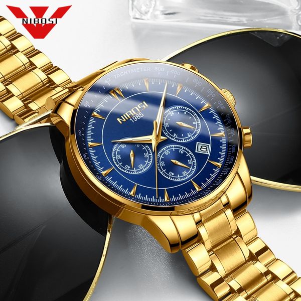

nibosi gold mens watches brand luxury sport quartz dress clock waterproof military blue wrist watch men relogio masculino, Silver