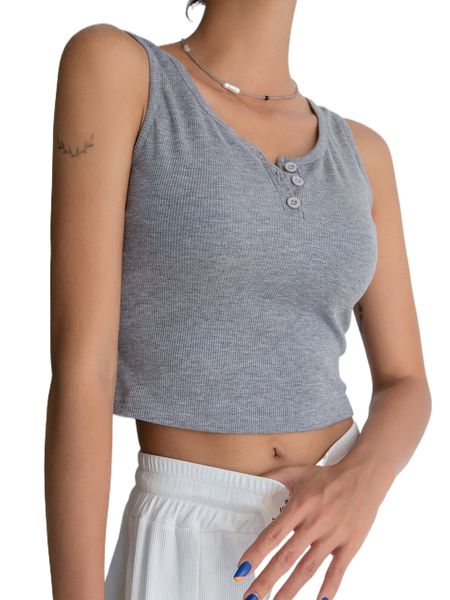 

dazy button front ribbed knit tank v7no#, White