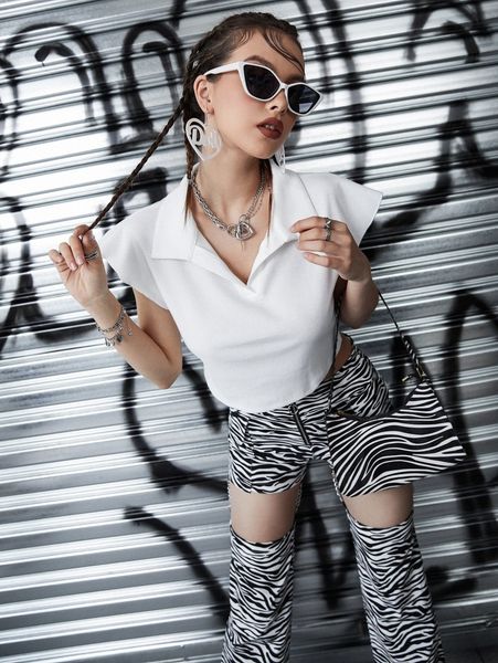 

cap sleeve solid crop tee u3ae#, White