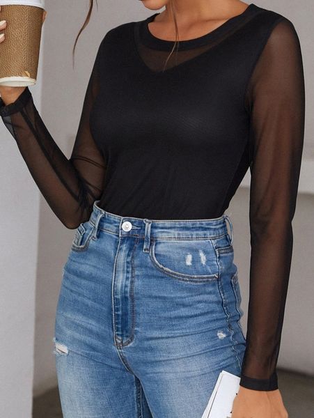 

contrast mesh solid tee 76nw#, White