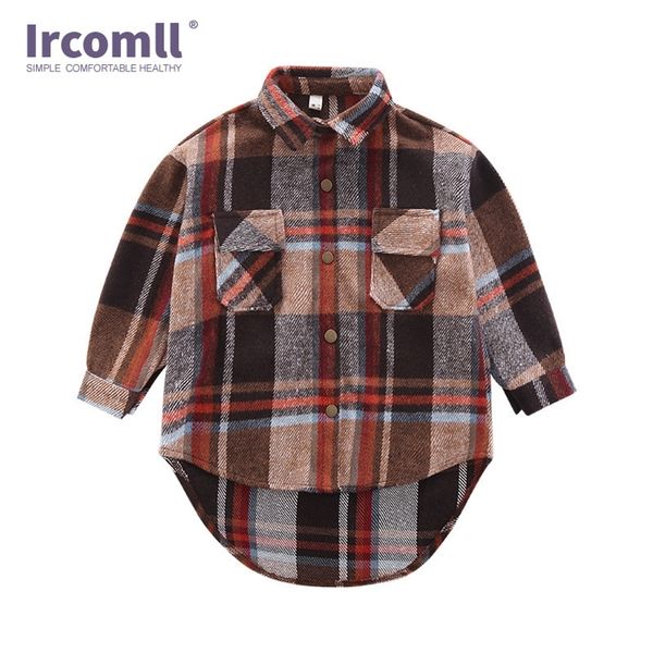 

ircomll fashion korean girl blouse kids girls long sleeve shirt plaid blouse turn down collar long autumn children costume 220517, White;black