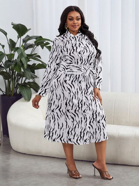 

sxy plus zebra striped knot front shirt dress z77z#, Black