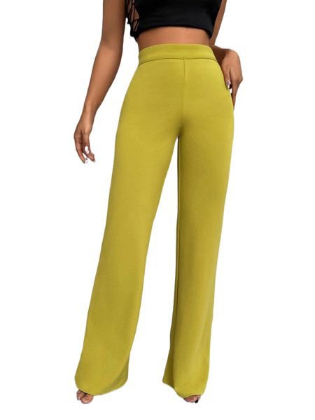 

solid high waist straight leg pants c5j0#, Black;white