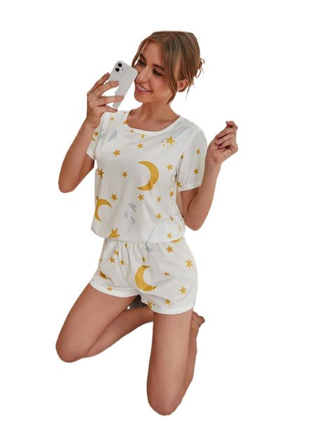 

moon & star print pj set j4v1#, Black;red