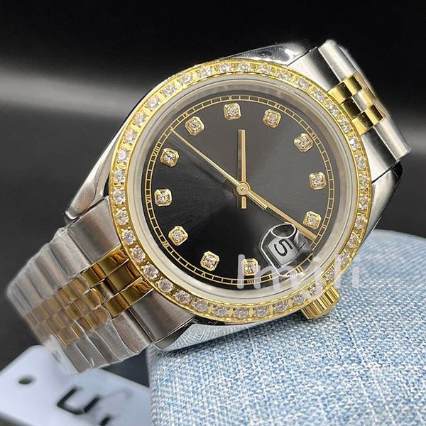 

mechanical mens watches 41/36/31/28mm diamond bezel pearl face waterproof gold watch dropshipping, Slivery;golden