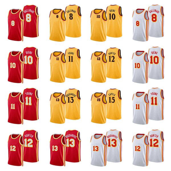 

printed city basketball jerseys danilo 8 gallinari de'andre 12 hunter trae 11 young bogdan 13 bogdanovic gorgui 10 dieng jersey color w, Black;red